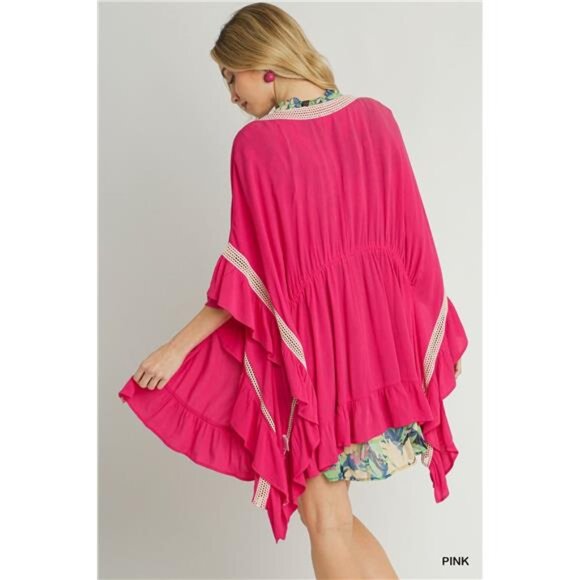 Umgee‎ Ruffle Trim Kimono with Crochet Accent - Picture 3 of 4